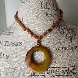 Amber bead Agate stone necklace
